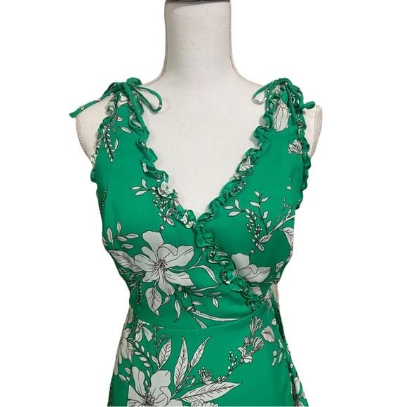 Anthropologie Brand If By Sea Green Floral Wrap High Low Maxi Dress - small. MM - Picture 4 of 12